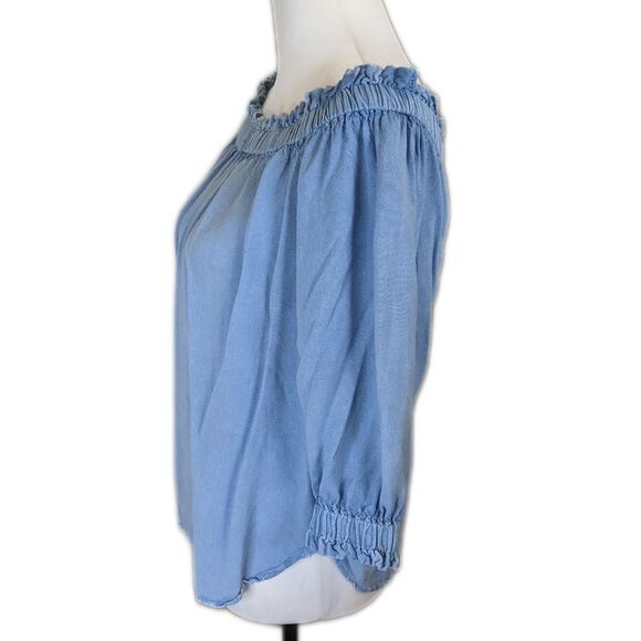 Style Envy rayon off the shoulder blouse, chambray blue, soft & comfy L - Picture 3 of 7
